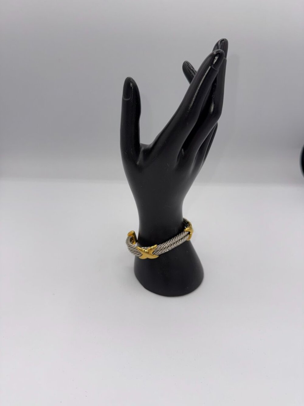 Silver & Gold Tone Cable Cuff Bracelet Twisted Wire Statement Bangle - Picture 4 of 11